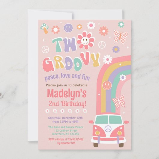 Twee Groovy Boho Retro Hippie Birthday-uitnodiging Kaart (Voorkant)