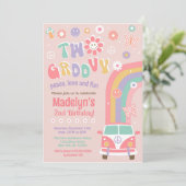 Twee Groovy Boho Retro Hippie Birthday-uitnodiging Kaart (Staand voorkant)