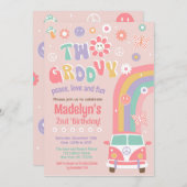 Twee Groovy Boho Retro Hippie Birthday-uitnodiging Kaart (Voorkant / Achterkant)