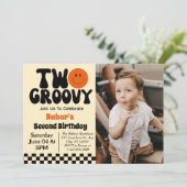 Twee Groovy Boy 2e Verjaardag Foto Kaart (Staand voorkant)