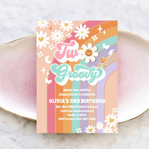Twee Groovy Daisy 2de Verjaardagsuitnodiging Kaart