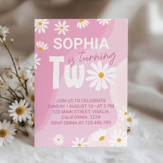 Twee Groovy Daisy 2e Verjaardag uitnodiging