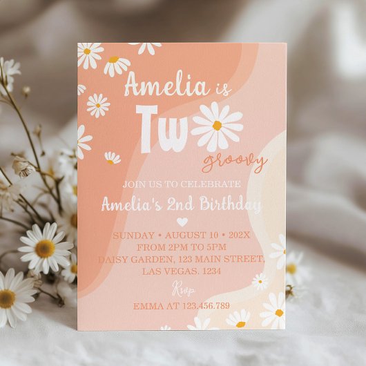 Twee Groovy Daisy 2e Verjaardag uitnodiging
