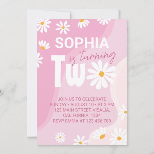 Twee Groovy Daisy 2e Verjaardag uitnodiging (Voorkant)