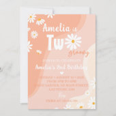 Twee Groovy Daisy 2e Verjaardag uitnodiging (Voorkant)