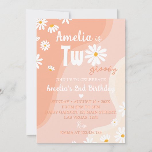 Twee Groovy Daisy 2e Verjaardag uitnodiging (Voorkant)