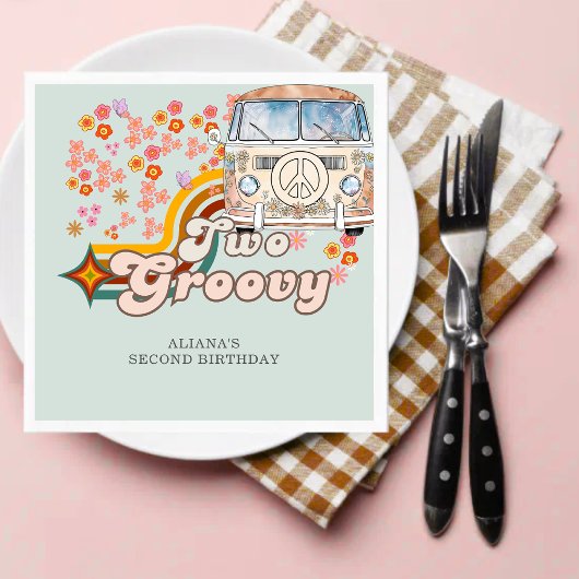 Twee Groovy daisy boho bloemen Van 2e verjaardag Servet