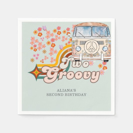 Twee Groovy daisy boho bloemen Van 2e verjaardag Servet (Voorkant)