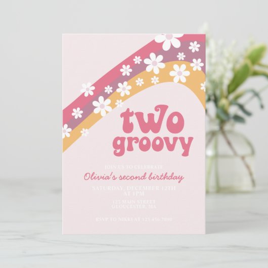 Twee Groovy daisy boho floral 2e verjaardag Kaart (Staand voorkant)