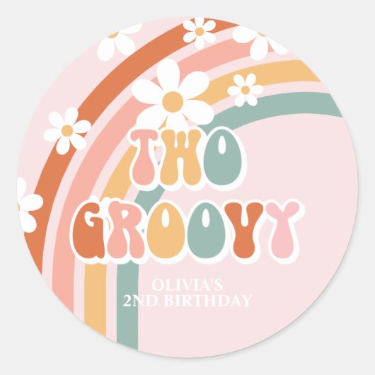 Twee groovy daisy boho florale regenboog ronde sticker (Voorkant)