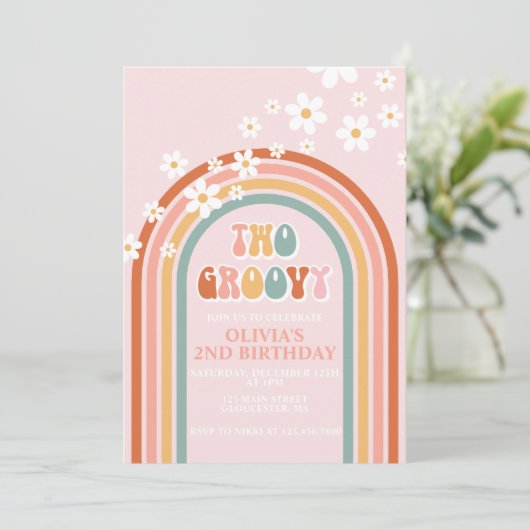 Twee Groovy daisy boho florale regenboog, tweede v Kaart (Staand voorkant)