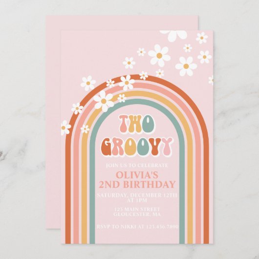 Twee Groovy daisy boho florale regenboog, tweede v Kaart (Voorkant / Achterkant)