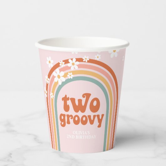 Twee Groovy daisy boho florale regenboog, tweede v Papieren Bekers (Voorkant)