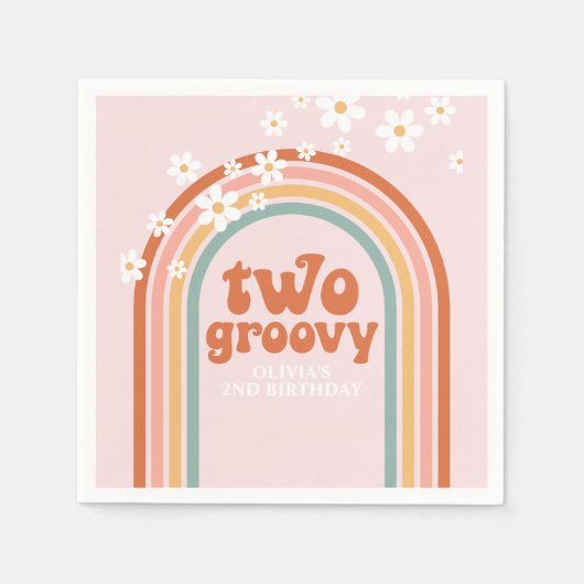 Twee Groovy daisy boho florale regenboog, tweede v Servet (Voorkant)