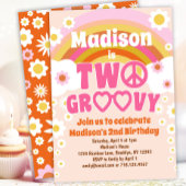 TWEE Groovy Daisy Flower 2e verjaardag uitnodiging