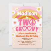 TWEE Groovy Daisy Flower 2e verjaardag uitnodiging (Voorkant)