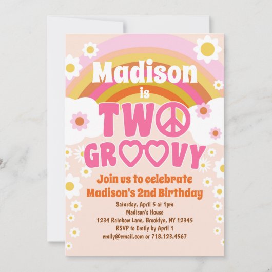 TWEE Groovy Daisy Flower 2e verjaardag uitnodiging (Voorkant)