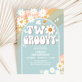 Twee Groovy Daisy Hippie 2de Retro Verjaardag Kaart