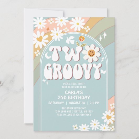Twee Groovy Daisy Hippie 2e Retro Verjaardag Kaart (Voorkant)