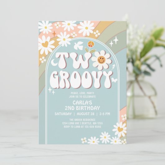 Twee Groovy Daisy Hippie 2e Retro Verjaardag Kaart (Staand voorkant)