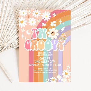 TWEE Groovy Daisy Hippie 70's Retro 1e Verjaardag Kaart