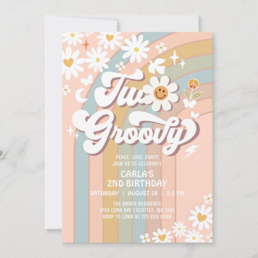 Twee Groovy Daisy Hippie 70's Retro 2e Verjaardag Kaart (Voorkant)