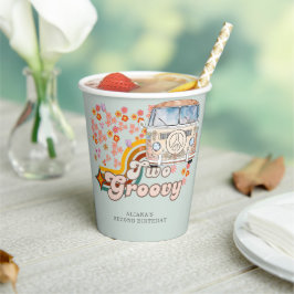 Twee Groovy Daisy Hippie Van Tweede Verjaardag Papieren Bekers
