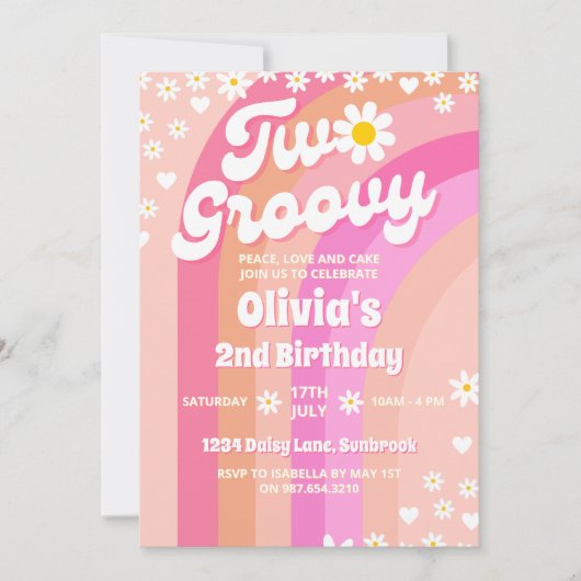 Twee Groovy Daisy Rainbow 2e verjaardag Kaart (Voorkant)