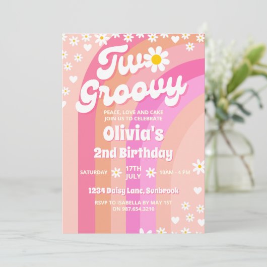 Twee Groovy Daisy Rainbow 2e verjaardag Kaart (Staand voorkant)