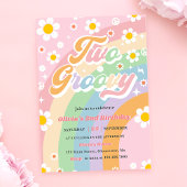 Twee Groovy Daisy Rainbow 2e verjaardagsfeestje Kaart
