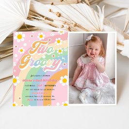 Twee Groovy Daisy Rainbow 2nd Birthday Party Foto Kaart