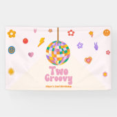 Twee Groovy Disco Bal 2de Verjaardagsfeestje Spandoek (Horizontaal)