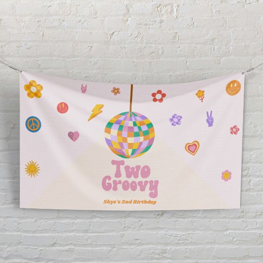 Twee Groovy Disco Bal 2e Verjaardagsfeestje Spandoek