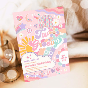 Twee Groovy Disco Regenboog Zon 2de Verjaardag  Kaart