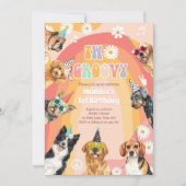 Twee Groovy Dog Retro Pawty Boy Birthday Kaart (Voorkant)