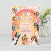 Twee Groovy Dog Retro Pawty Boy Birthday Kaart (Staand voorkant)