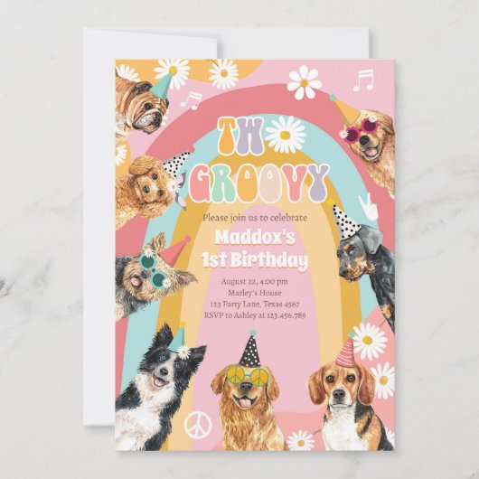 Twee groovy Dog Retro Pawty Girl Birthday Kaart (Voorkant)