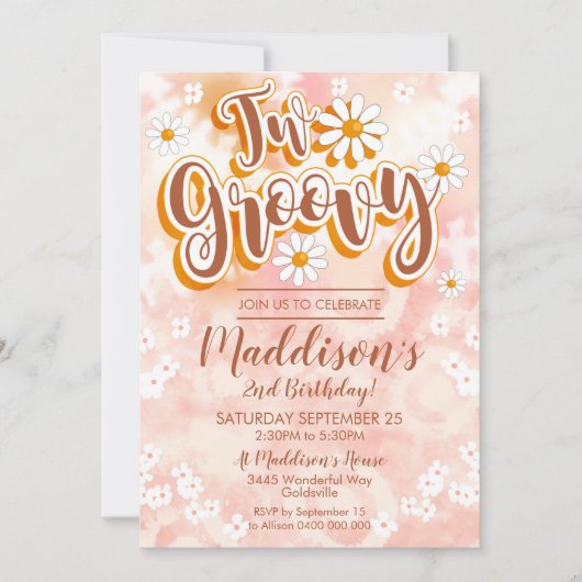 Twee Groovy Feest Uitnodiging Madelief 2de Verjaar (Voorkant)