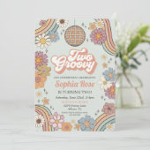 Twee Groovy Floral 2e verjaardag 70s retro uitnodi (Staand voorkant)