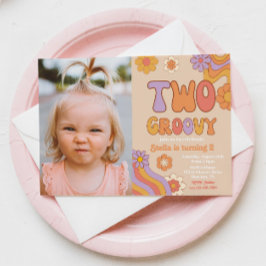 Twee Groovy-fotouitnodiging | Groovy Birthday Kaart