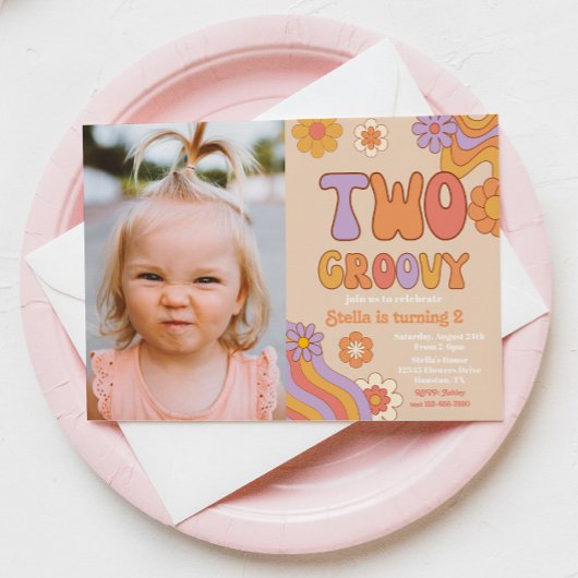 Twee Groovy-fotouitnodiging | Groovy Birthday Kaart