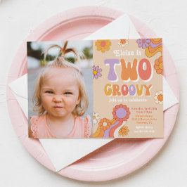 Twee Groovy-fotouitnodiging | Groovy Birthday Kaart