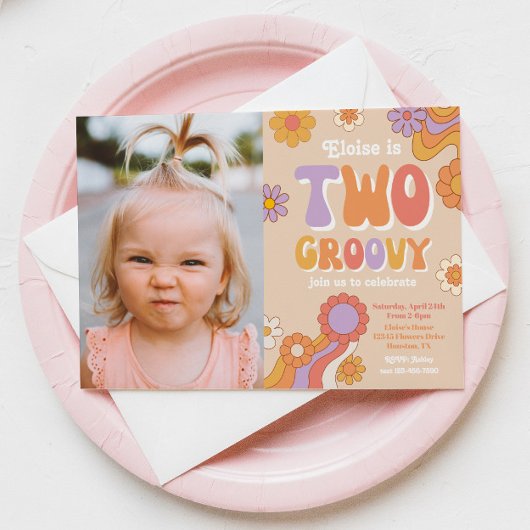 Twee Groovy-fotouitnodiging | Groovy Birthday Kaart