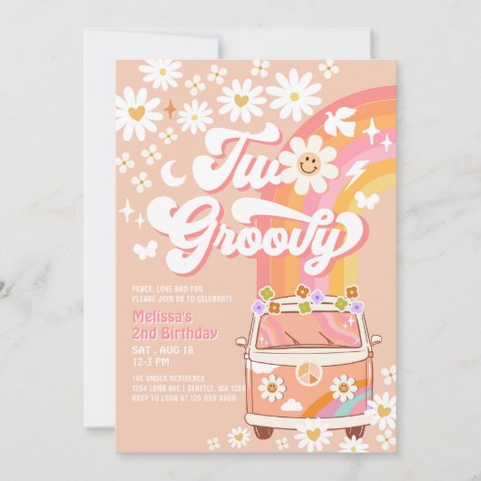 TWEE Groovy Girl Pink Peach Van Daisy 2e verjaarda Kaart (Voorkant)