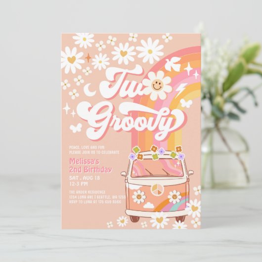 TWEE Groovy Girl Pink Peach Van Daisy 2e verjaarda Kaart (Staand voorkant)