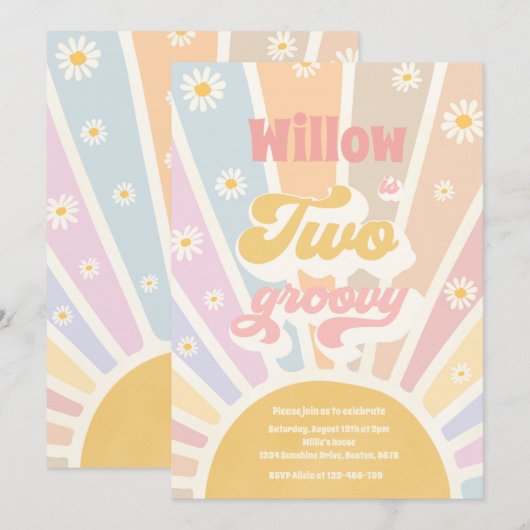 Twee Groovy Hippie 2e verjaardag Sunshine Daisy Kaart (Voorkant / Achterkant)