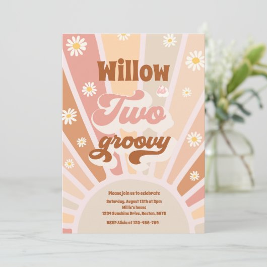 Twee Groovy Hippie 2e verjaardag Sunshine Daisy Kaart (Staand voorkant)