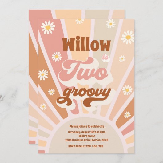 Twee Groovy Hippie 2e verjaardag Sunshine Daisy Kaart (Voorkant / Achterkant)