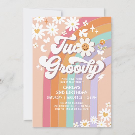 Twee Groovy Hippie 70's Retro 2e verjaardag Kaart (Voorkant)