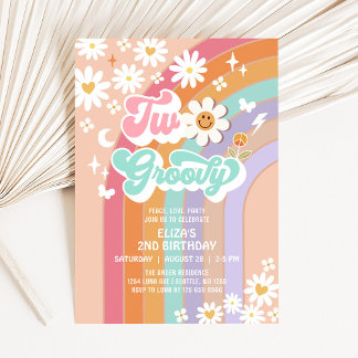 Twee Groovy Hippie Daisy Rainbow 2e Verjaardag Kaart